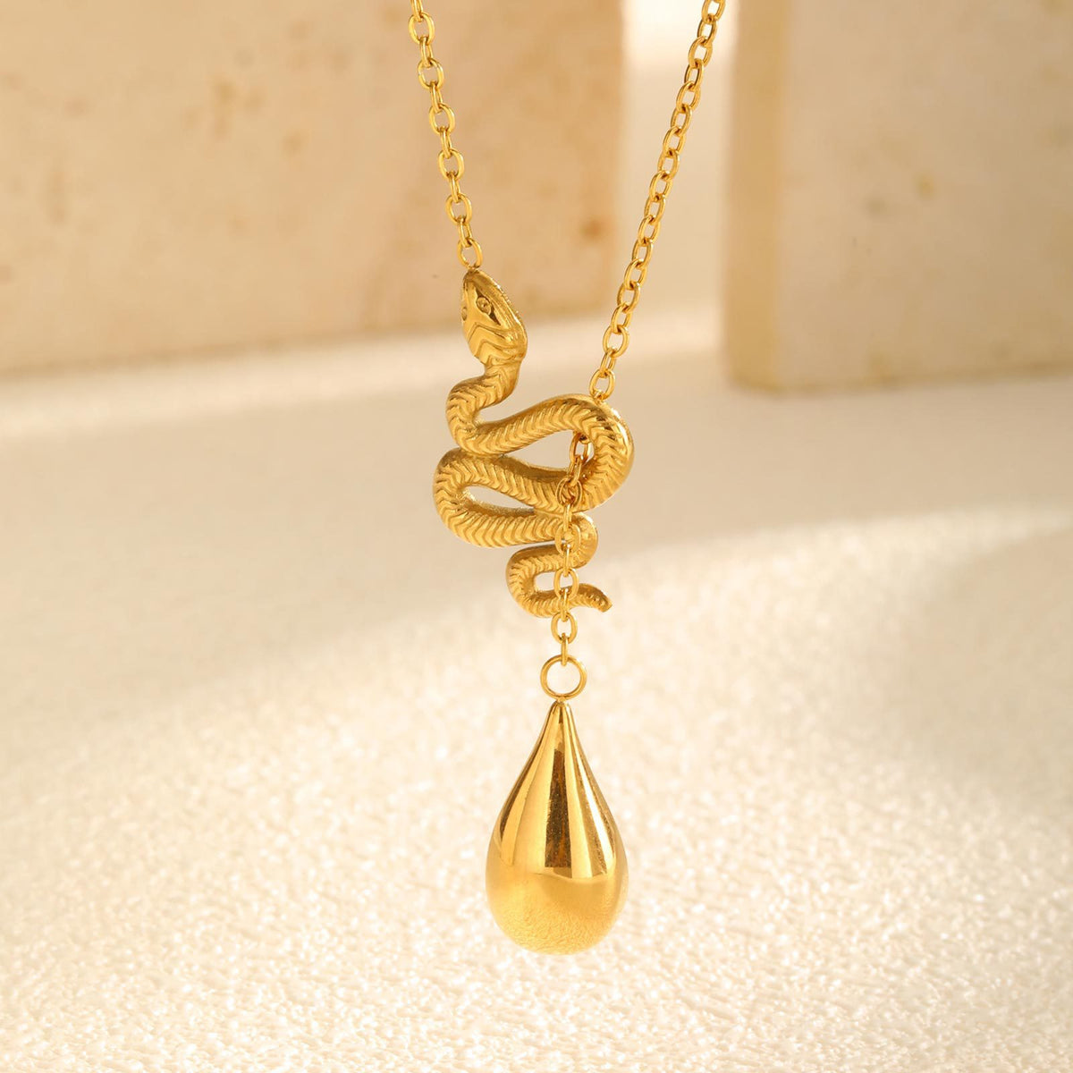 Ladies – Stainless Steel Gold Plated Snake Drop Y Necklace