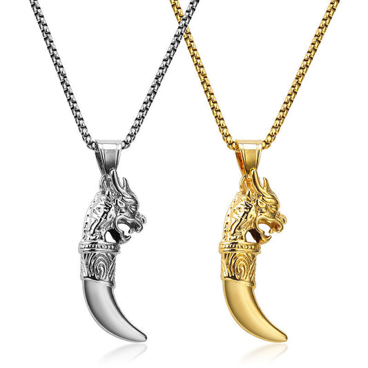 Planderful Stainless Steel Wolf Tooth Pendant Necklace For Men Bold Minimalist Daily Wear Gift