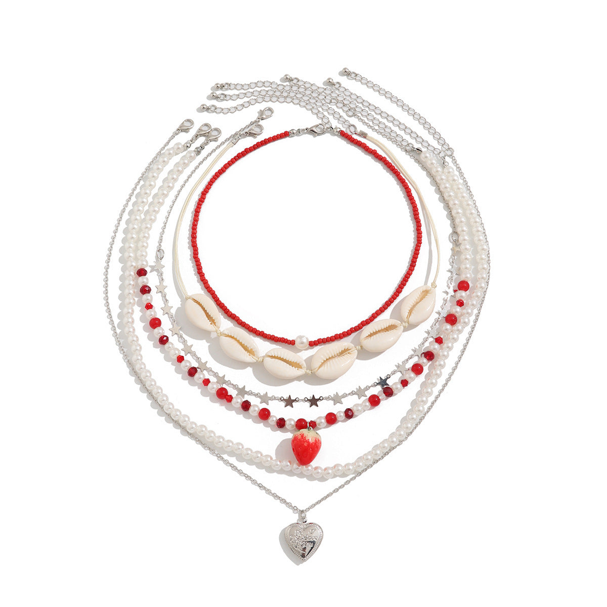 Shell Heart Pearl-Style Beach Necklace Set