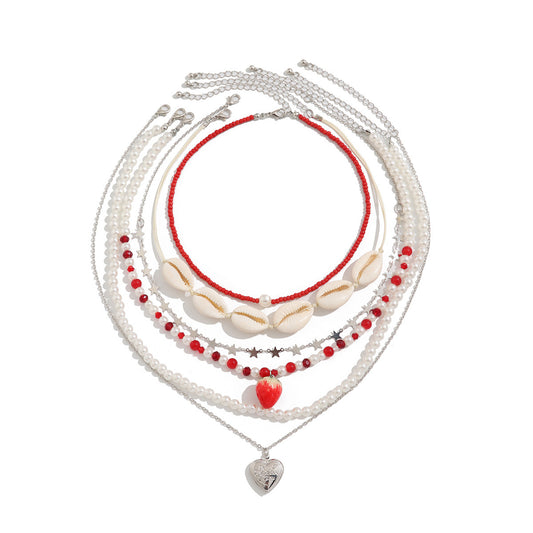Shell Heart Pearl-Style Beach Necklace Set