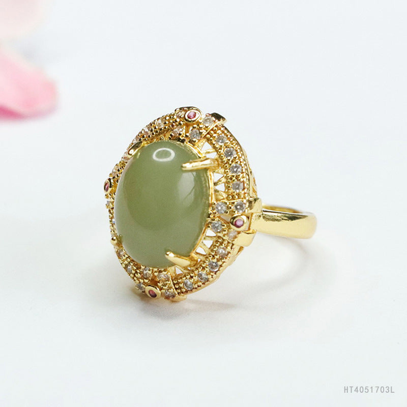 Qingshui Hetian Jade Openwork Woven Ring