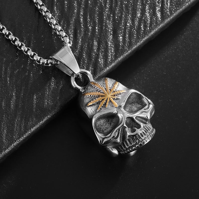Vintage Skull Maple Leaf Stainless Steel Jewelry