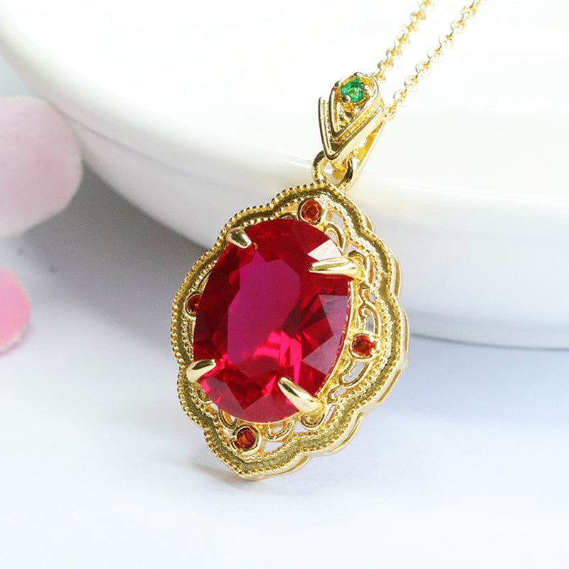 Lab-Grown Ruby Claw-Set Faceted Pendant — No Chain