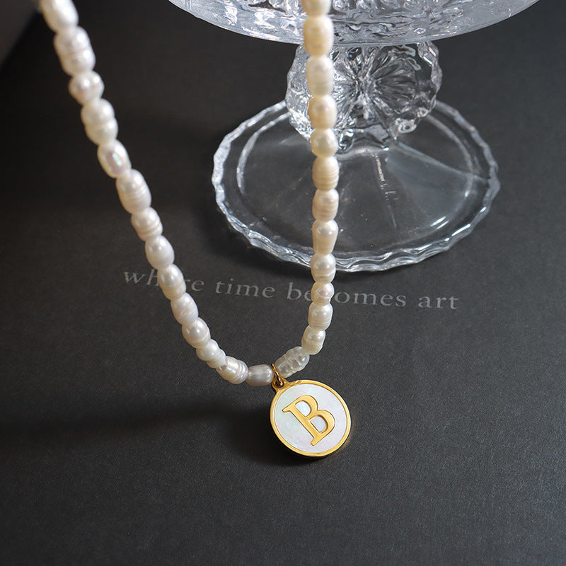 French Chic Pearl Necklace with White Sea Shell Inlay