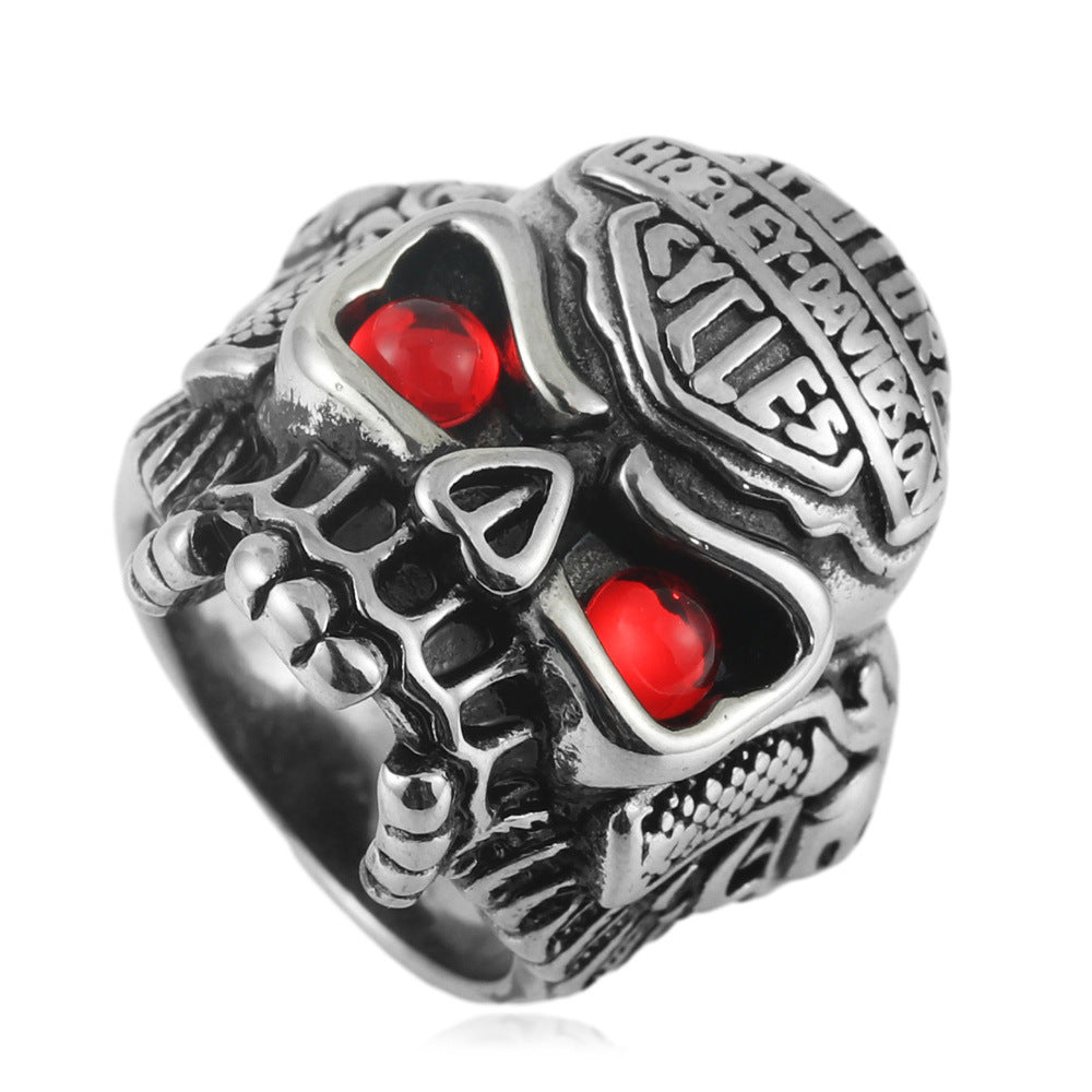 Planderful Titanium Skull Ring for Men Unisex Punk Fashion with Multi Colored Stones Durable Statement Jewelry