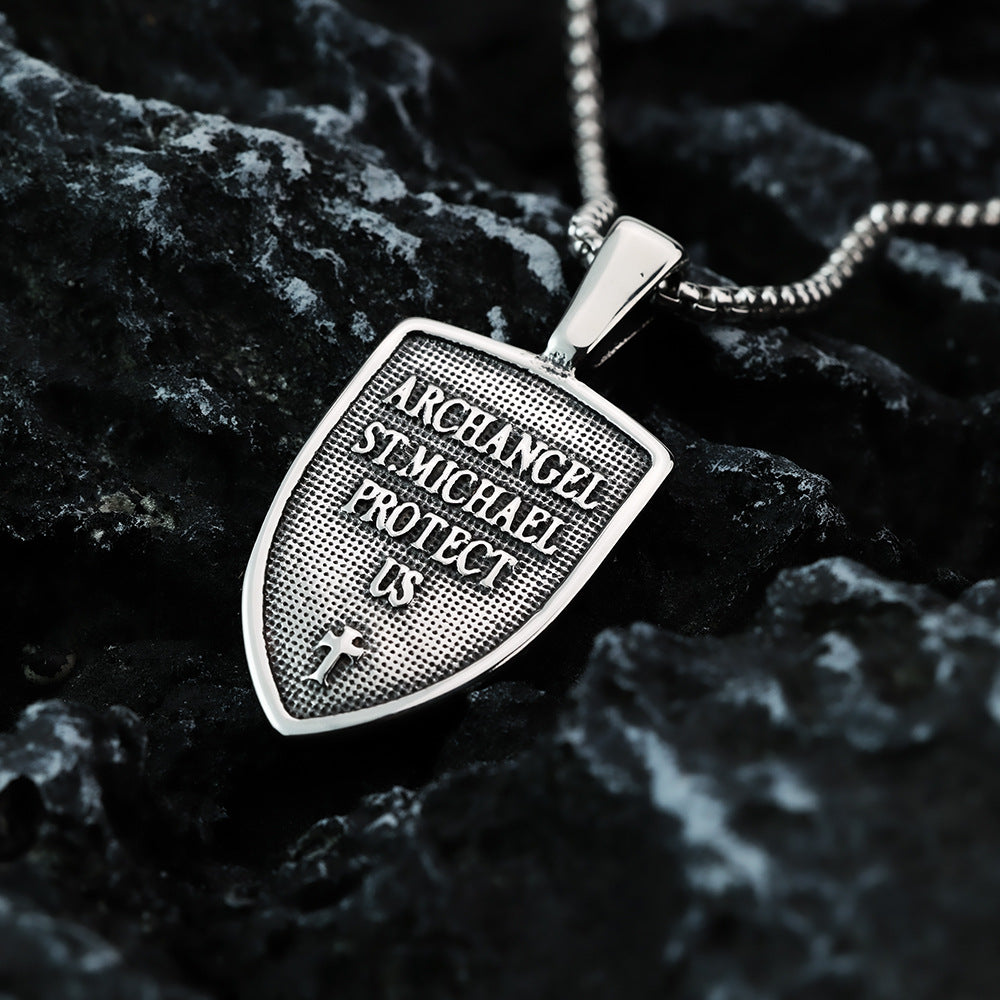 European and American Retro Men's St. Michael's Angel Pendant Necklace