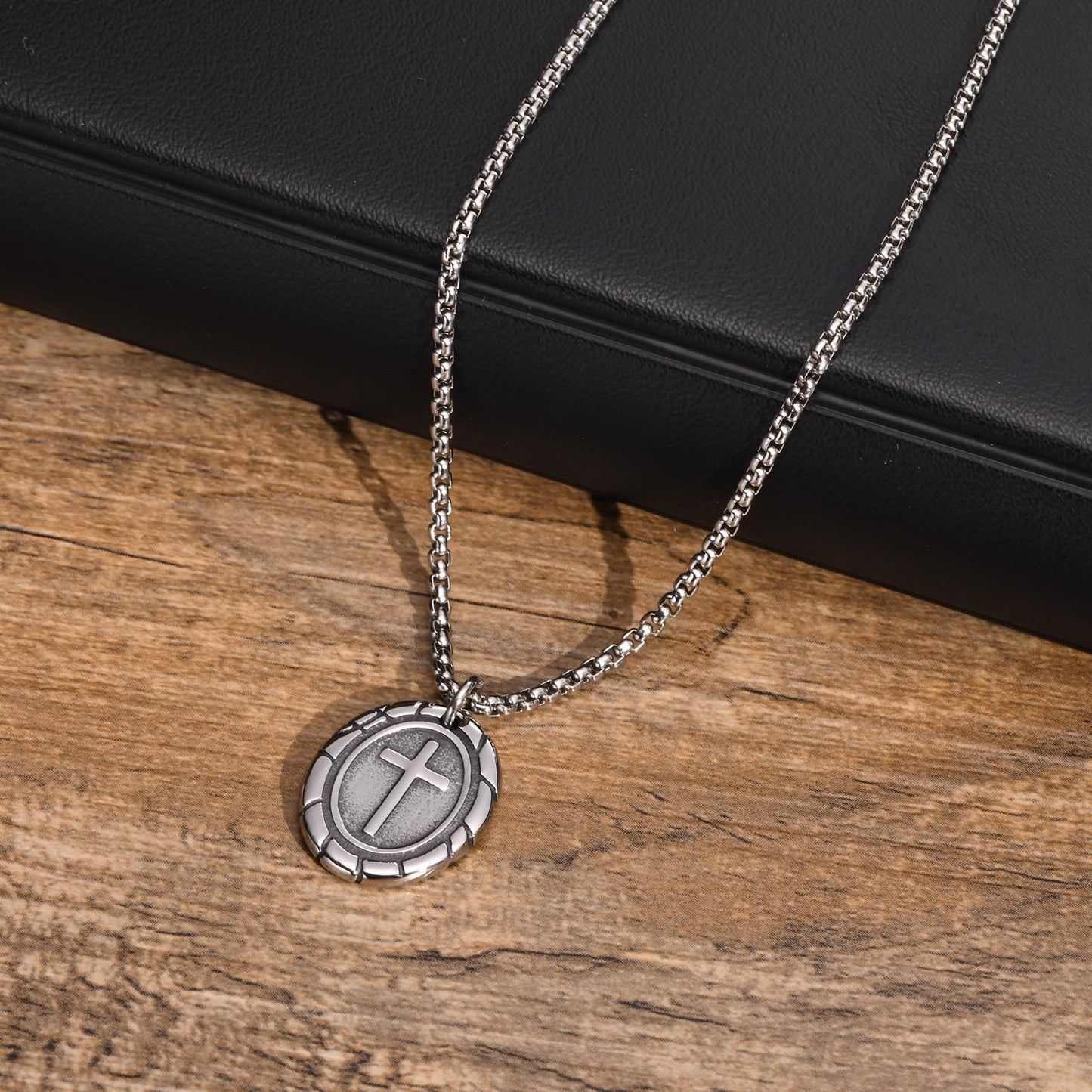Men's Titanium Steel Necklace Double Sided Cross Pendant