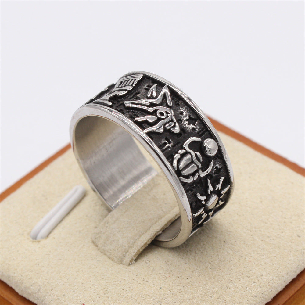 Horus Eye Anubis Cross Titanium Ring for Unisex Protection Everyday Genie by Planderful