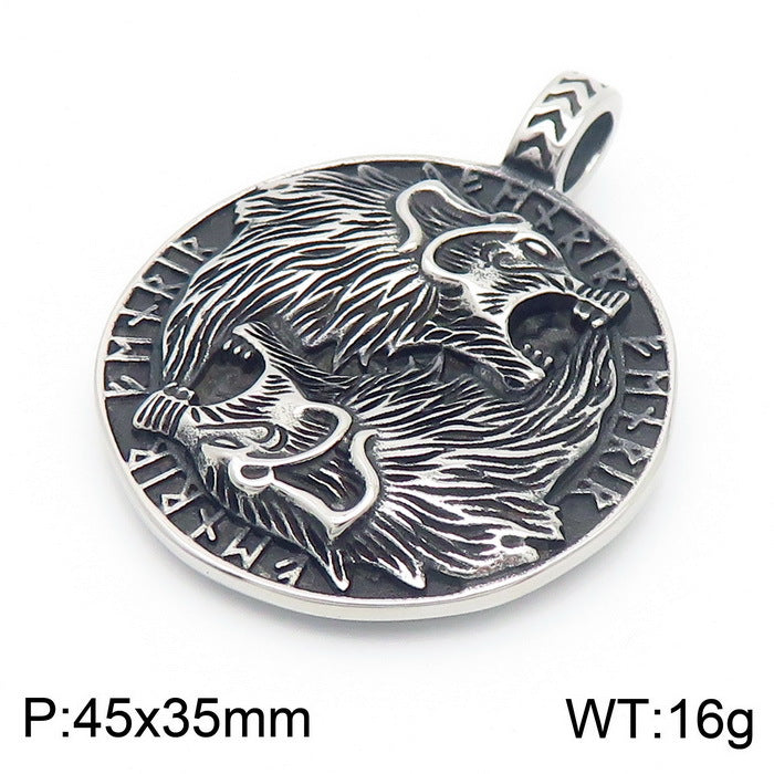 Retro Viking Wolf Head Pendant Necklace for Men in Stainless Steel and Titanium Gold
