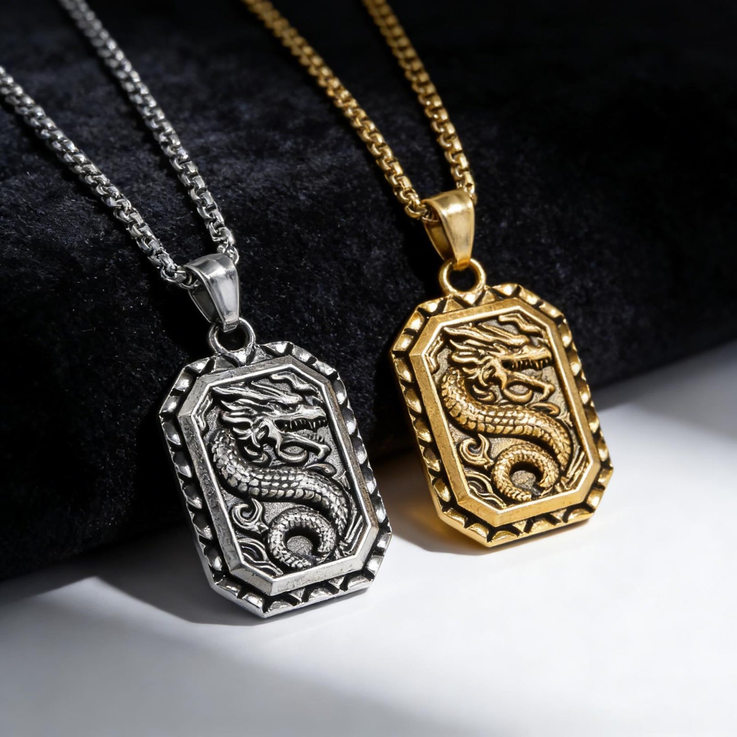 Steel Necklace - Vintage Dragon Pendant