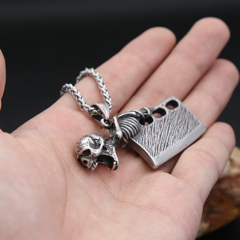 Trendy Titanium Steel Skull Knife Pendant for Men