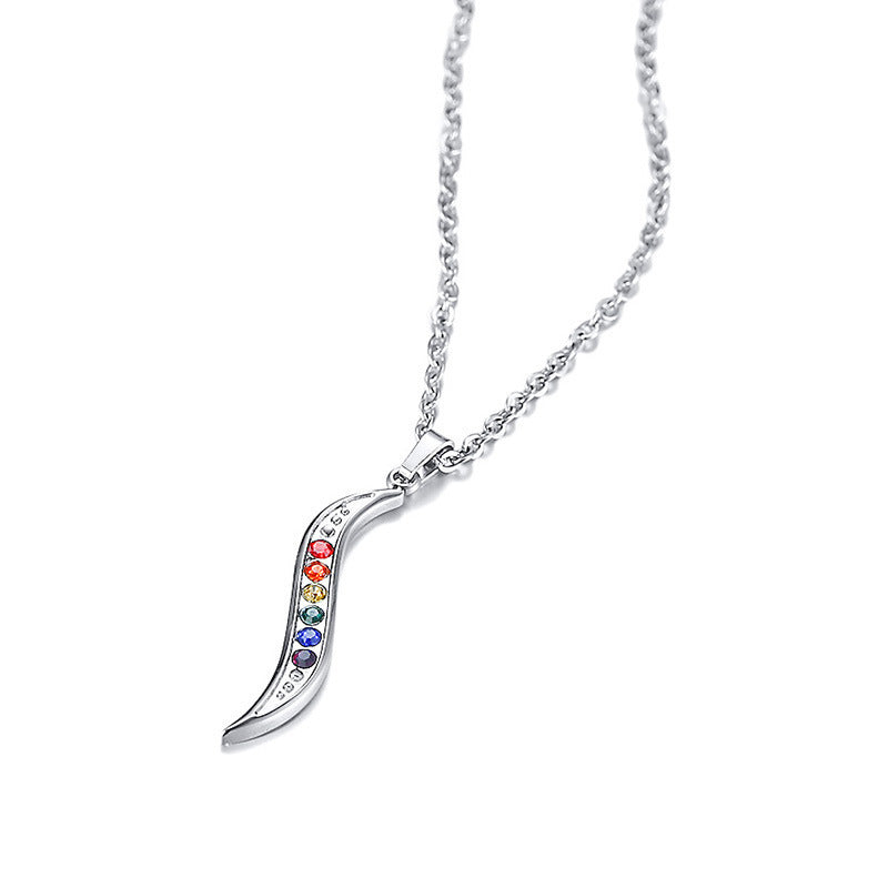 Stainless Steel Rhinestone Color Pendant S Shape Wind Women's Pendant Necklace