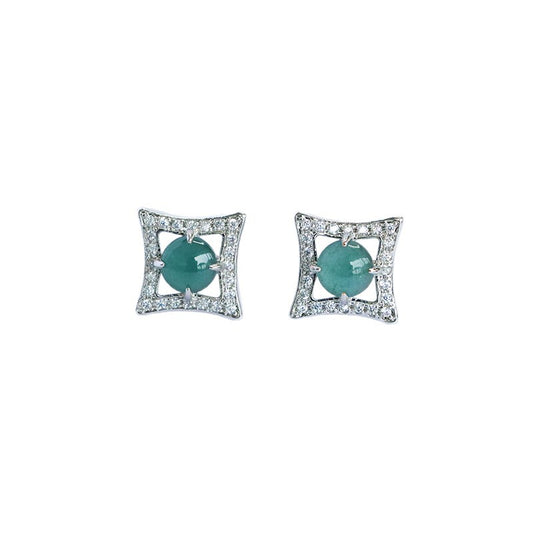 Blue-Water Jadeite Four-Point Star Stud Earrings