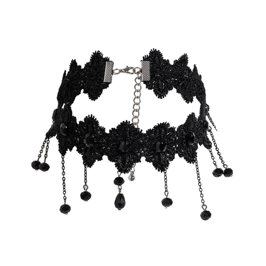 Gothic Lolita Necklace with Tassel Detail and Lace Collar