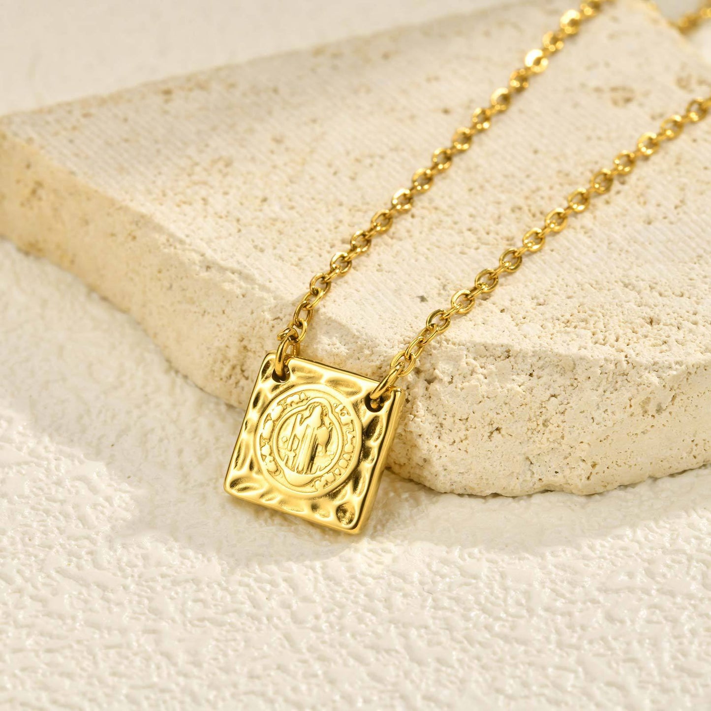 Hot Selling Stainless Steel St. Benedict Square Pendant Necklace Gold