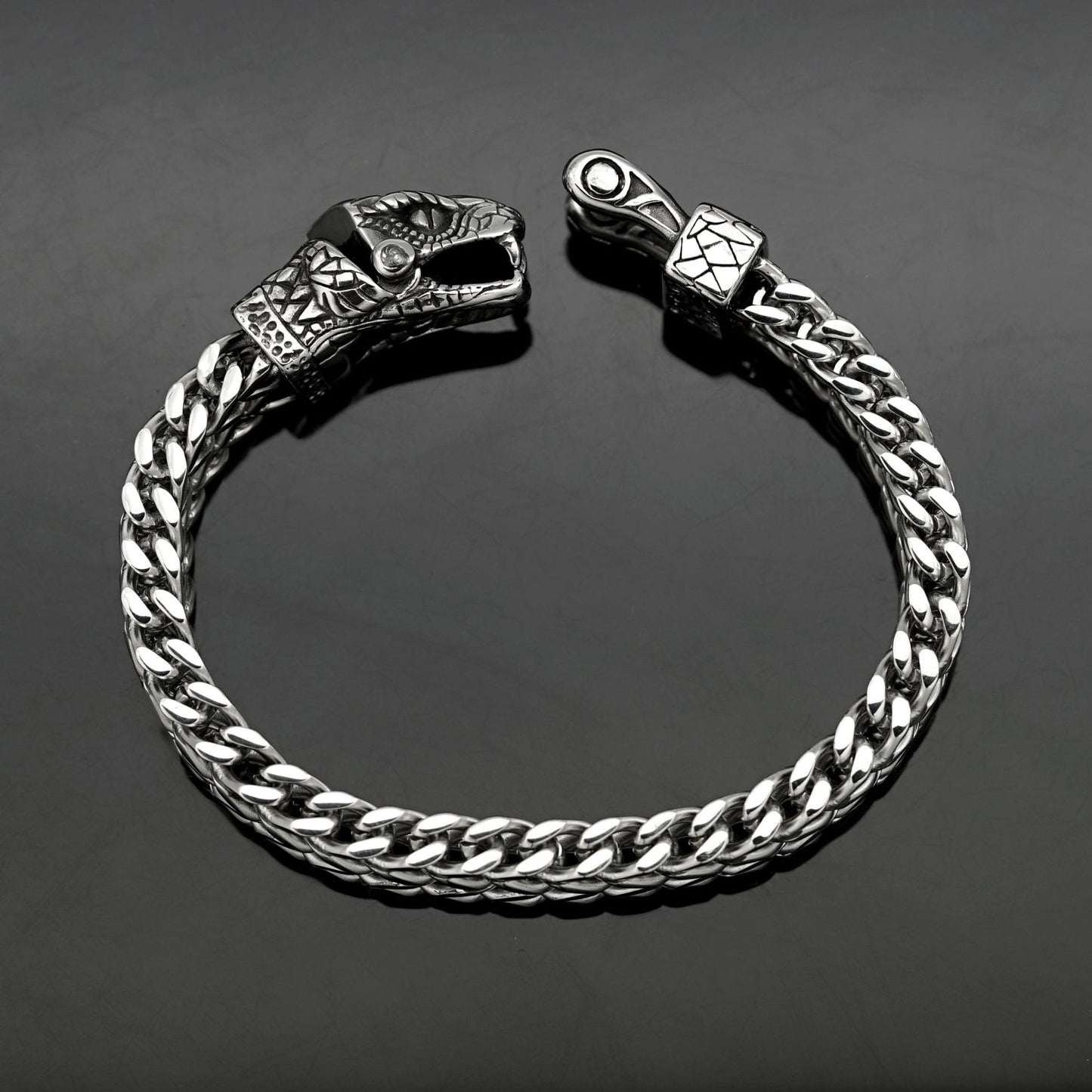 Planderful Stainless Steel Viking Bracelet For Men And Unisex Thick Chain Wolf Eagle Head Nordic Design