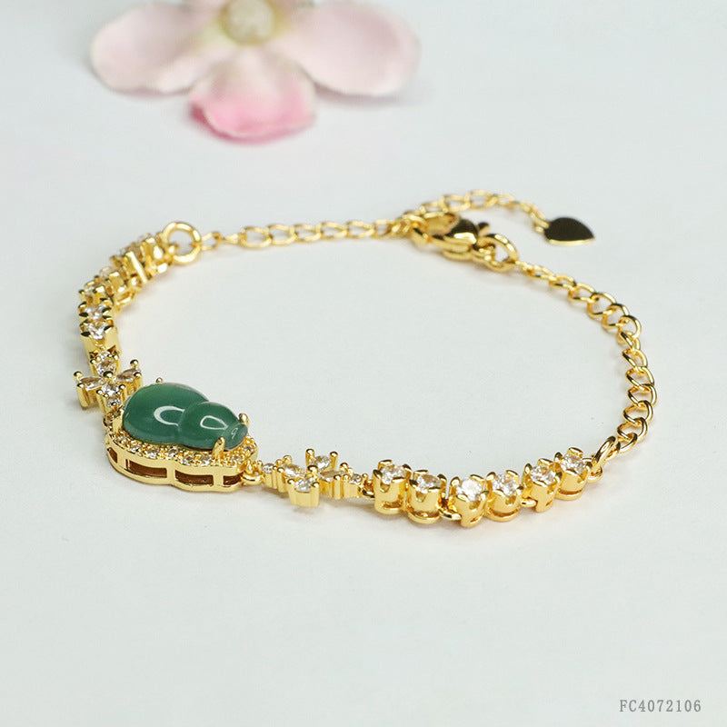 Blue Water Jadeite Four-Petal Flower & Gourd Bracelet