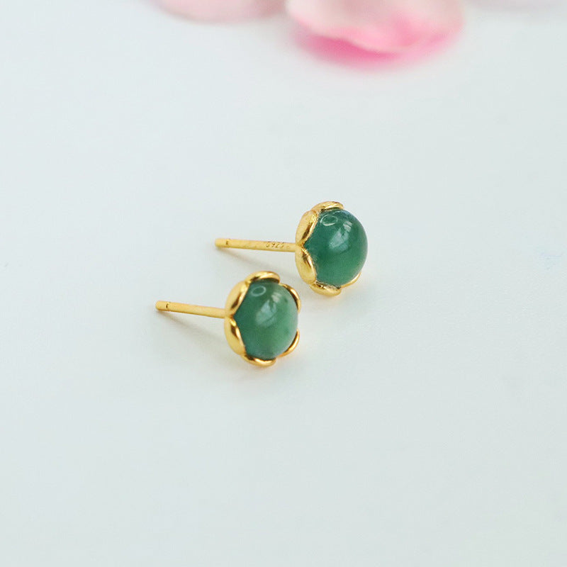 Blue-Water Jadeite Bud 925 Silver Stud Earrings
