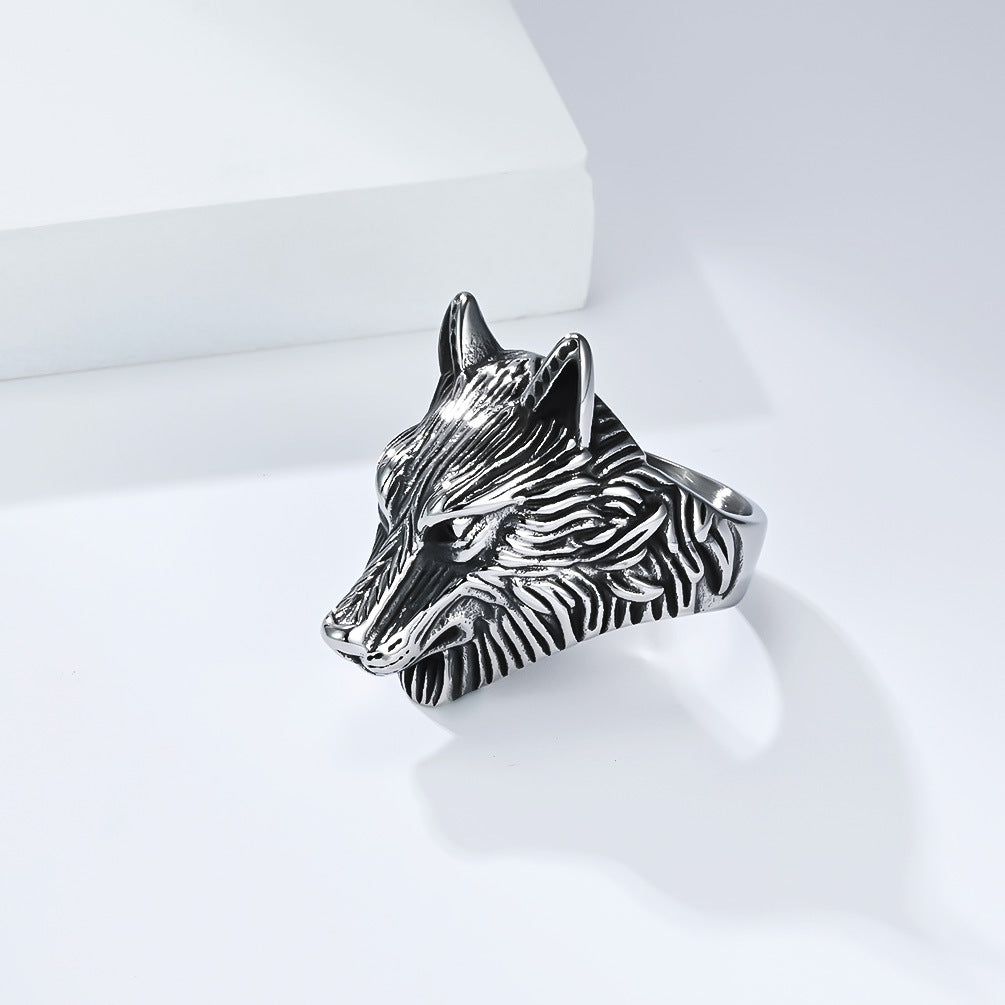 Planderful Viking Wolf Ring For Men Steel Band Bold Domineering Style For Everyday Wear