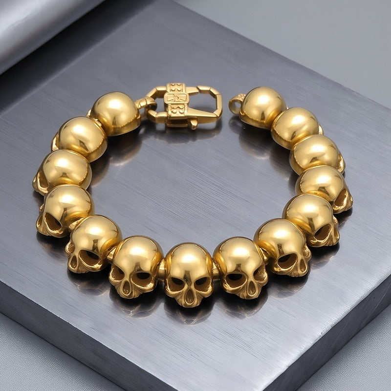 Punk Style Goth Ghost Head Bracelet Hip Hop Rock Three-Dimensional Skull Vacuum Plated