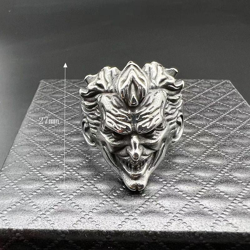 Planderful Punk Ring Clown Head Stainless Steel Three Dimensional Engraving Mens Ring