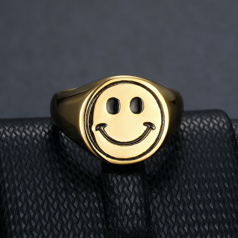 Planderful Smiley Face Ring Unisex Stainless Gold Epoxy