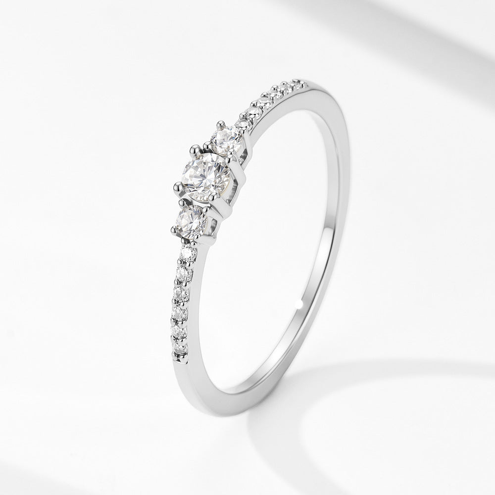 S925 Sterling Silver Round Zircon Ring Exquisite Zircon Ring