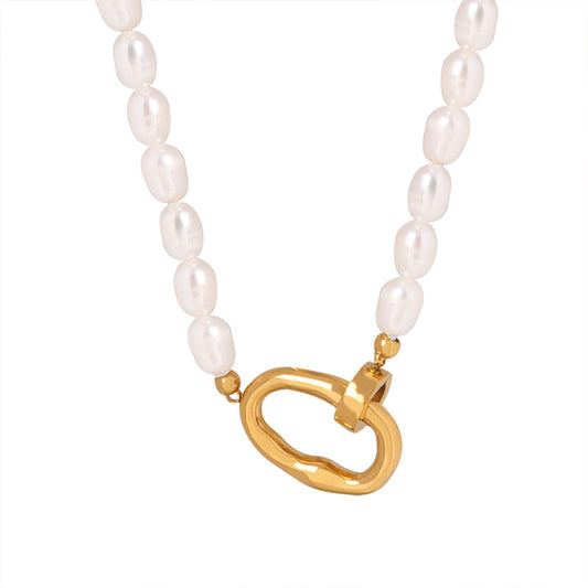 French Fashion Pearl Chain Necklace with Hidden Buckle