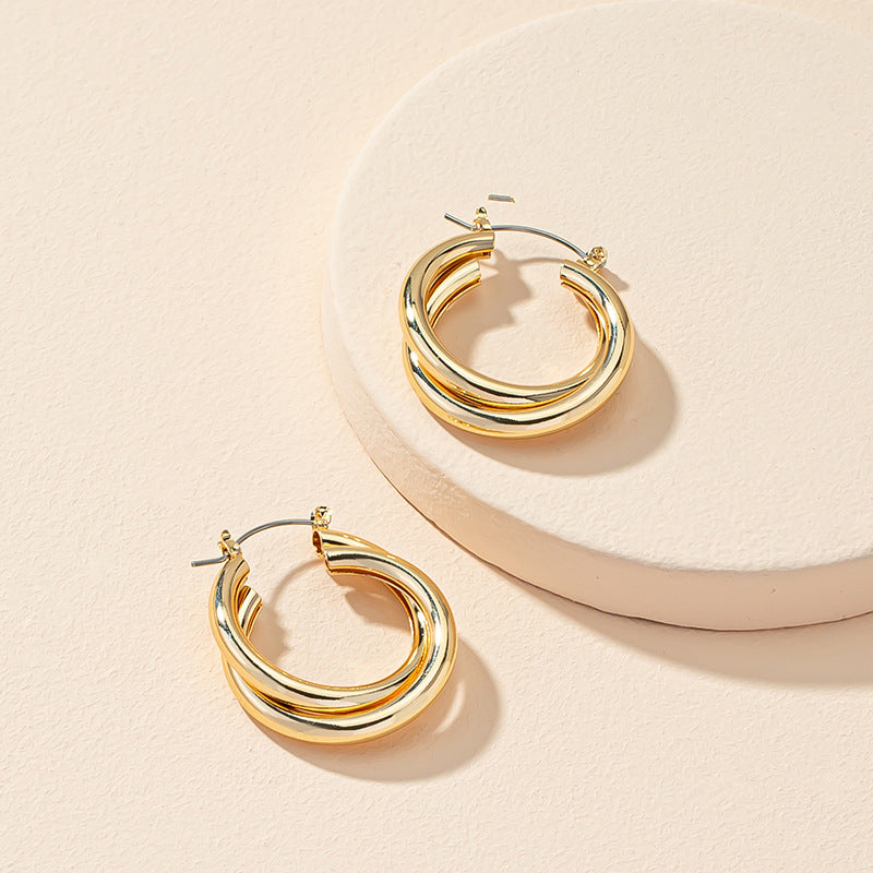 European and American Bare Gold Earrings Set with Exaggerated Geometric Designs