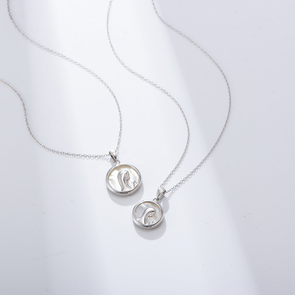 S925 Silver Natural White Shell Religious Prayer Necklace Virgin Mary Portrait Pendant