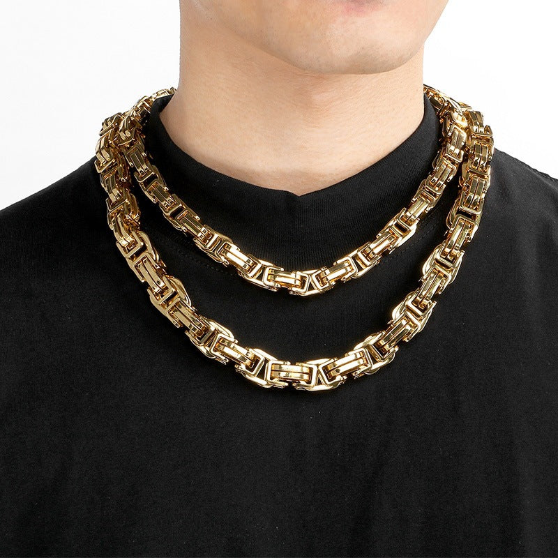 12/15mm Thick Chain Emperor Chain Men's Necklace Bracelet Hip-Hop Double-Piece Knot Chain Stainless