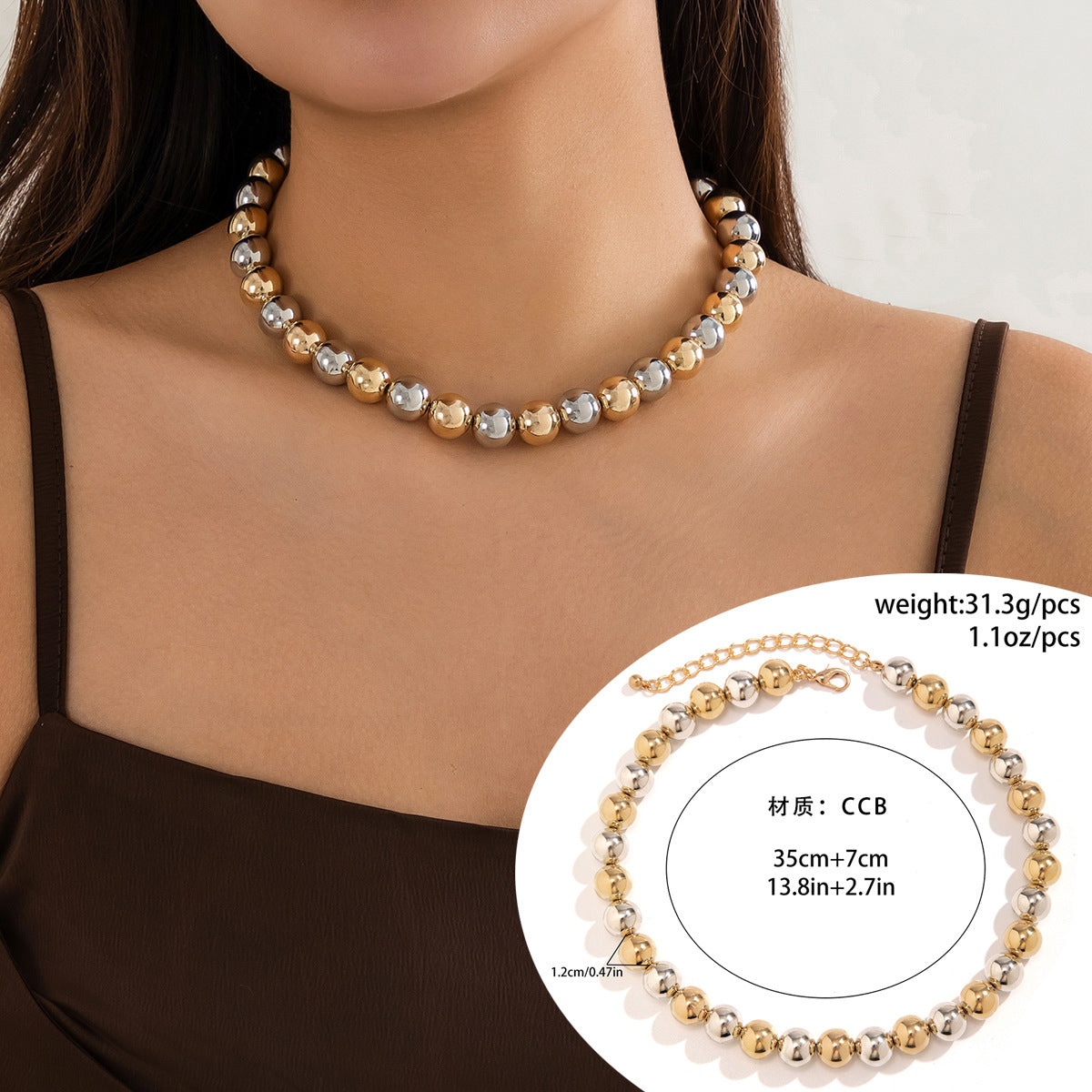 European and American Cross-Border Jewelry: Bold Punk Color Block Beaded Neckpiece with Geometric Flair