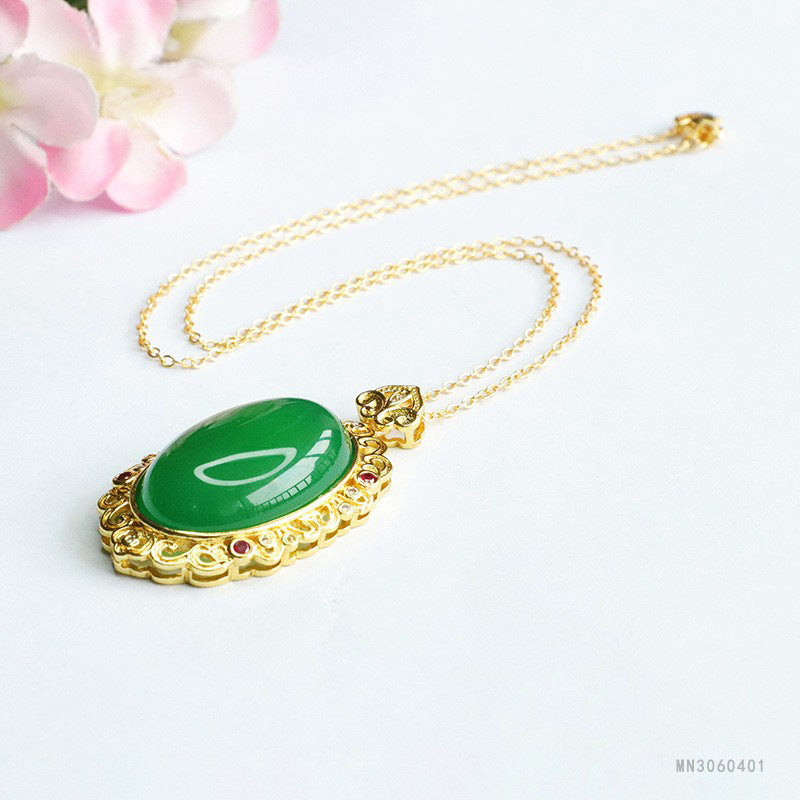 Green Chalcedony Cloud Oval Pendant — No Chain