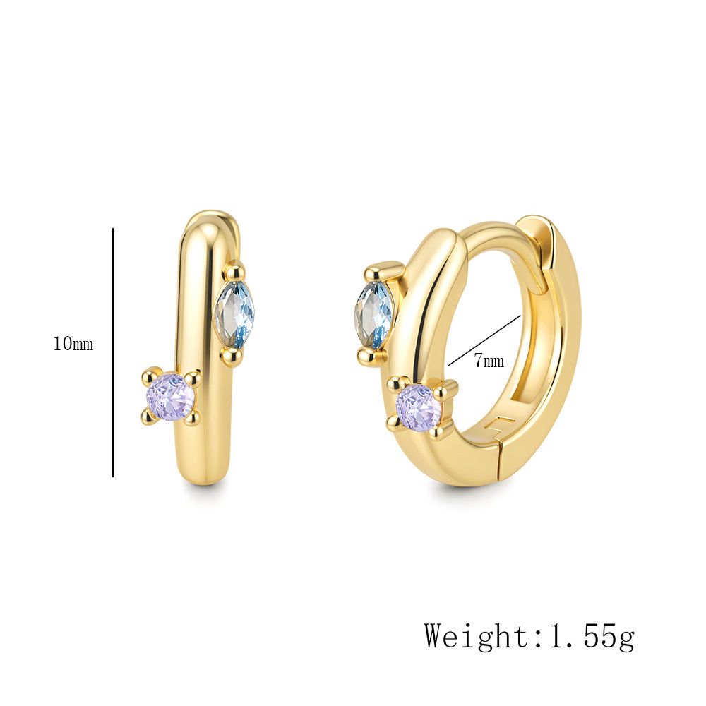 S925 Sterling Silver Minimalist Glossy Zircon Earrings Ear Buckles French Color