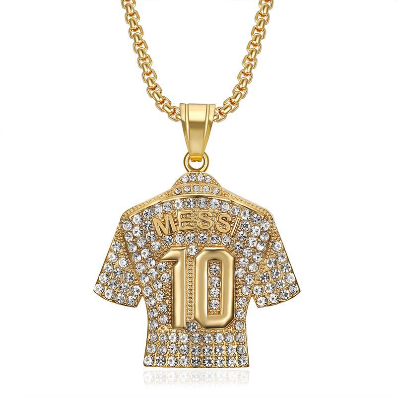 Planderful Everyday Genie Premium Football Jersey Pendant Necklace Titanium Steel Gold Plated Zircon For Hip Hop Fans