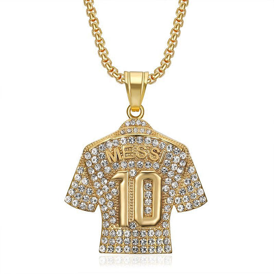 Planderful Everyday Genie Premium Football Jersey Pendant Necklace Titanium Steel Gold Plated Zircon For Hip Hop Fans