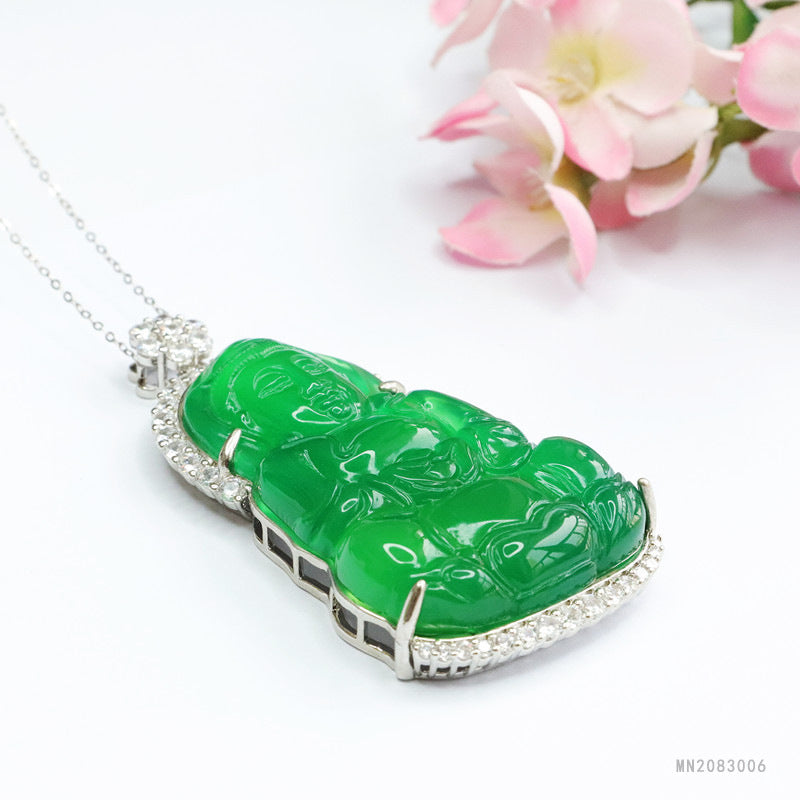 Green Chalcedony Guanyin Pendant — No Chain