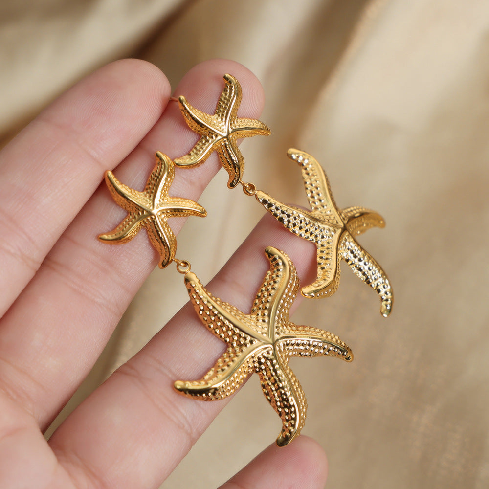 Golden Starfish Geometric Earrings - High-End Vacation Jewelry