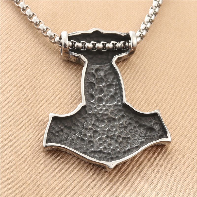 Titanium Steel Viking Raytheon Hammer Pendant Necklace - Retro Punk Style for Men