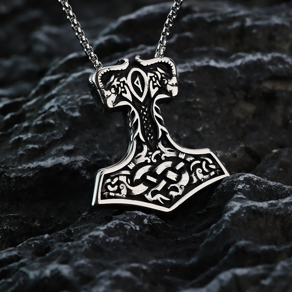 Planderful Shop Thors Hammer Pendant Titanium Steel Necklace For Men Punk Rock Viking Jewelry