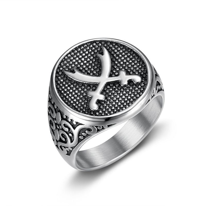 Planderful Everyday Genie Middle Eastern Vintage Punk Ring Stainless Steel Double Knife For Men