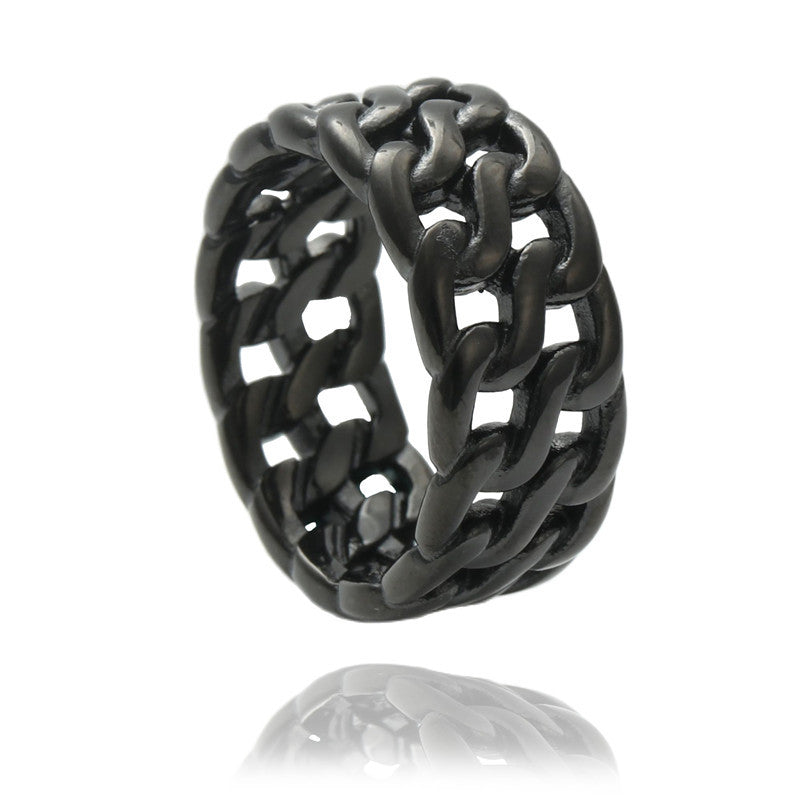 Retro Titanium Steel Hollow Chain Ring for Men - Trendy European and American Jewelry Accessory