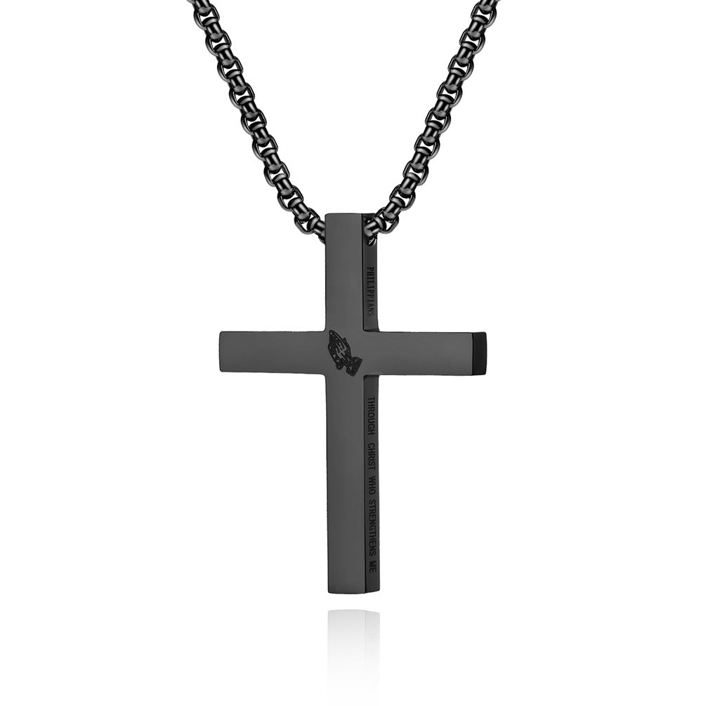 Cross-Border E-Commerce Jewelry Supply Men's Stainless Steel Prayer Hand Cross Necklace