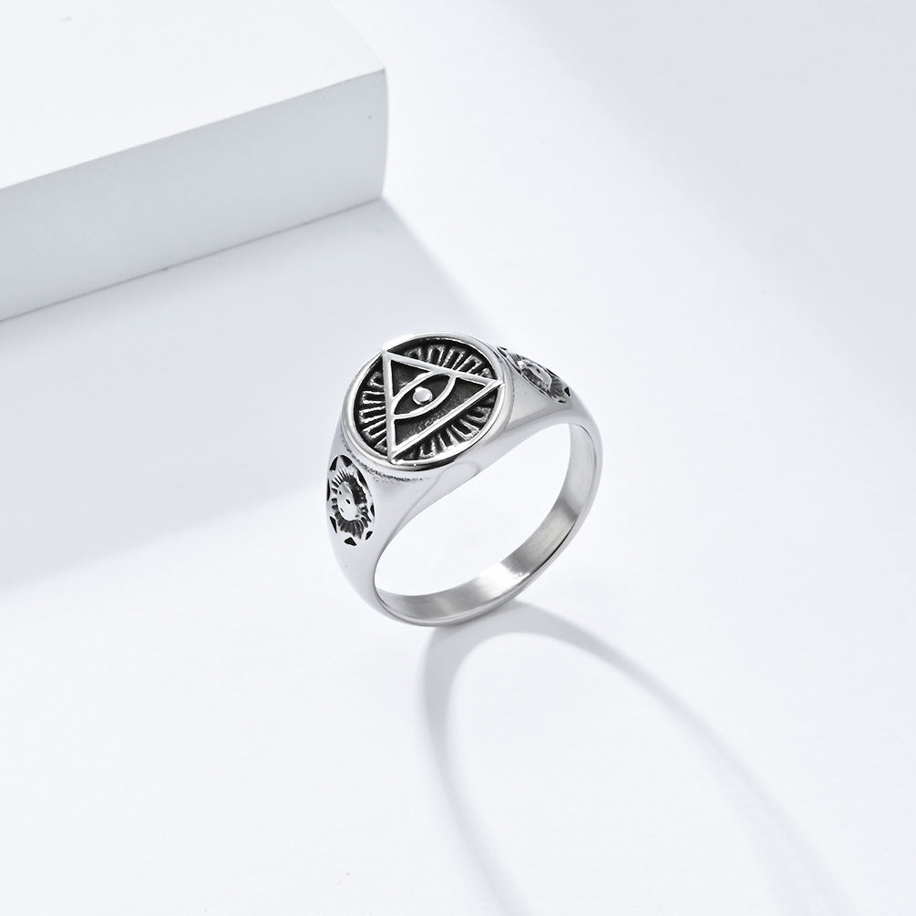Planderful Titanium Steel Devil Eye Triangle Ring For Men Punk Horus Eye Jewelry Durable