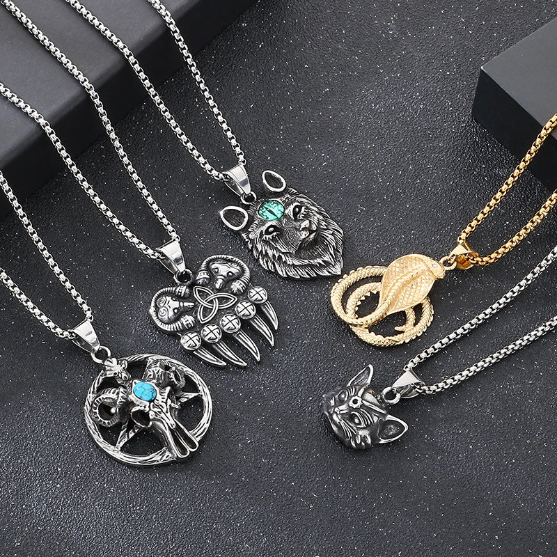 Planderful Mens Pendant Titanium Steel Turquoise Pentagram