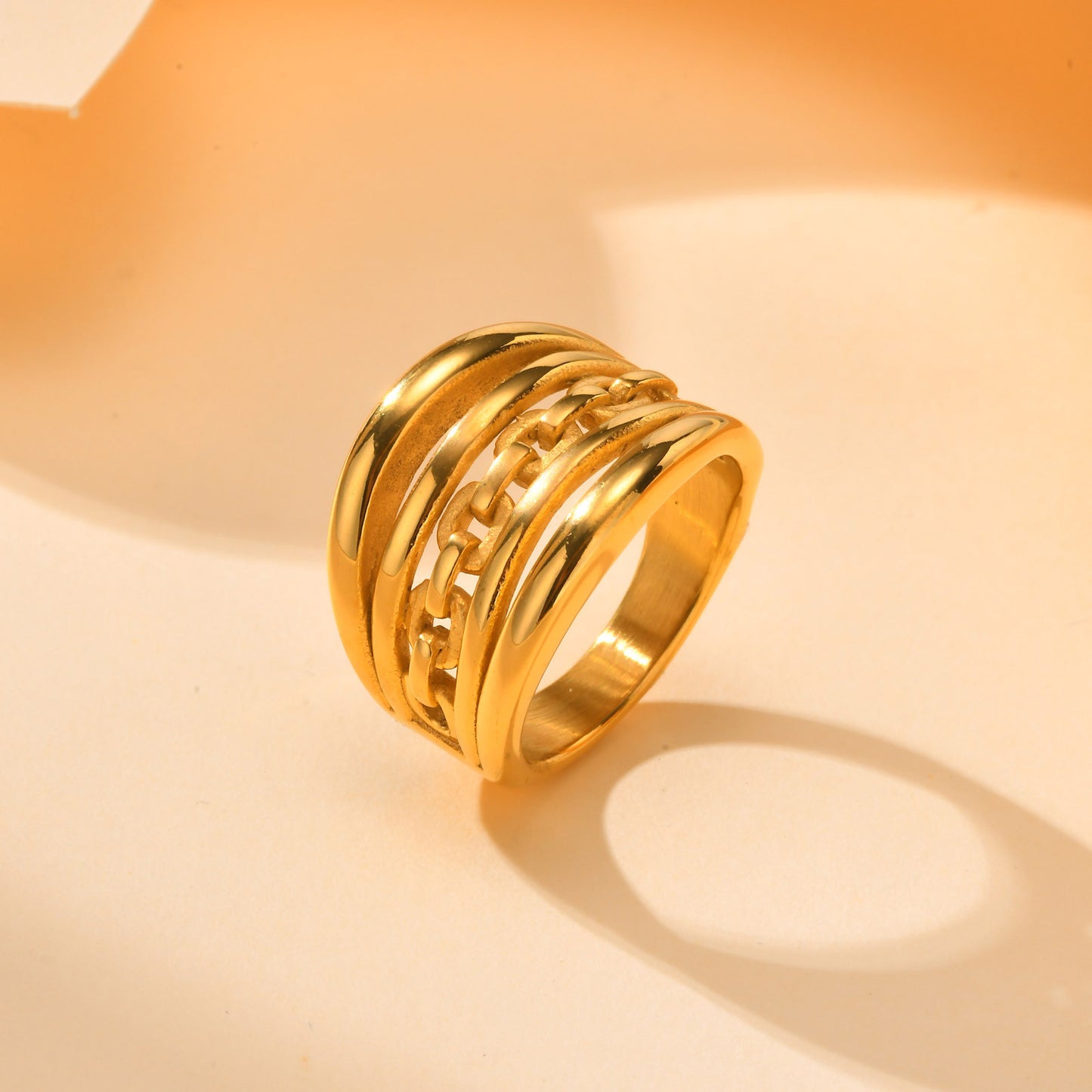 Rings Stainless Steel Multi-Layer Twist Three-Layer 18K Gold Fashion Jewelry