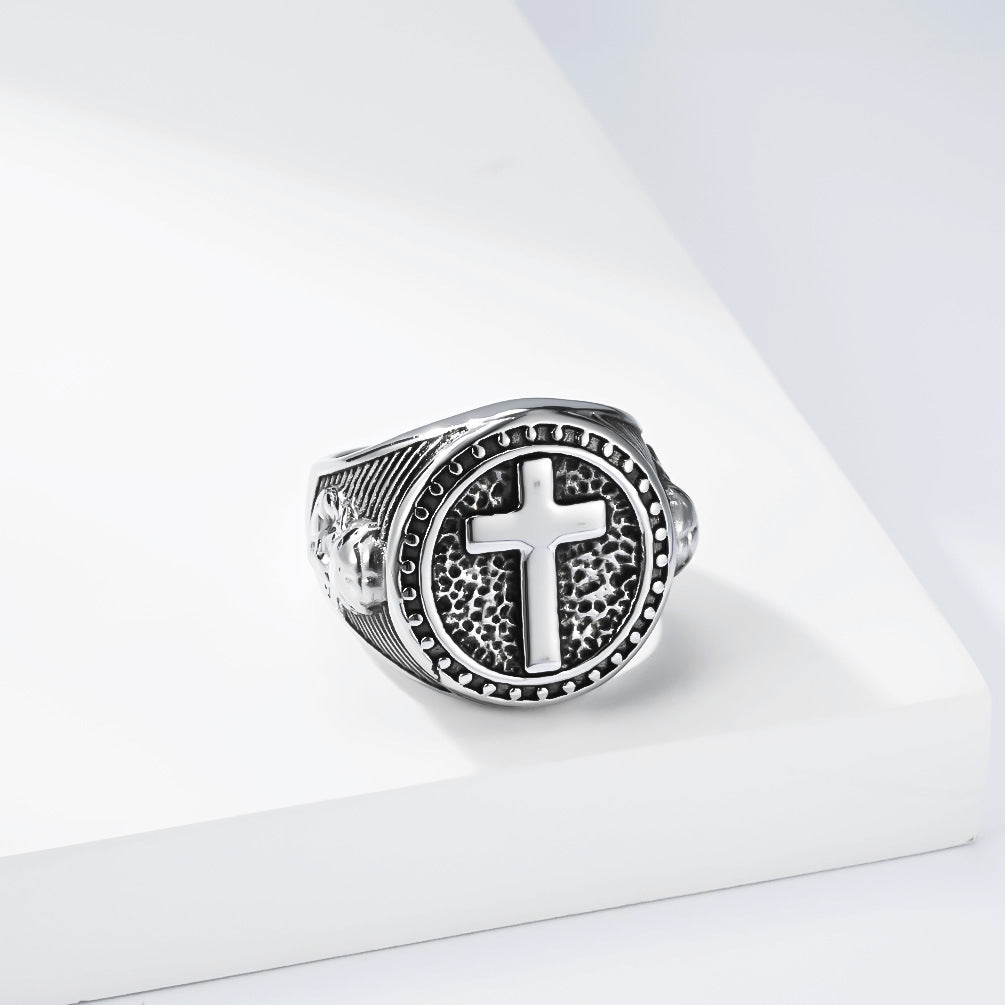 Planderful Titanium Steel Ring For Men With Fade Resistant Retro Cross Design Everyday Genie Collection
