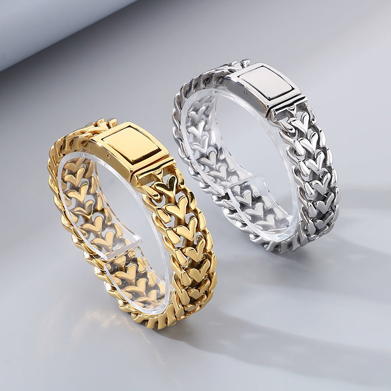 Fashion Heart Shaped Mens Bracelet Stainless Steel Jewelry