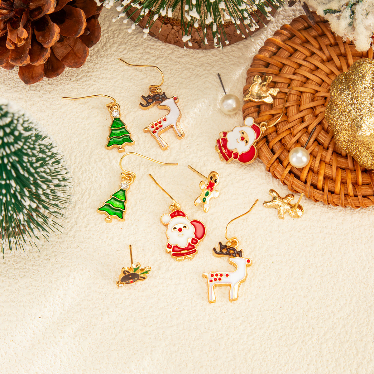 Planderful Christmas Snowflake Bell Earrings Set For Women Festive Pearl Elk Santa Cartoon Dripping Statement