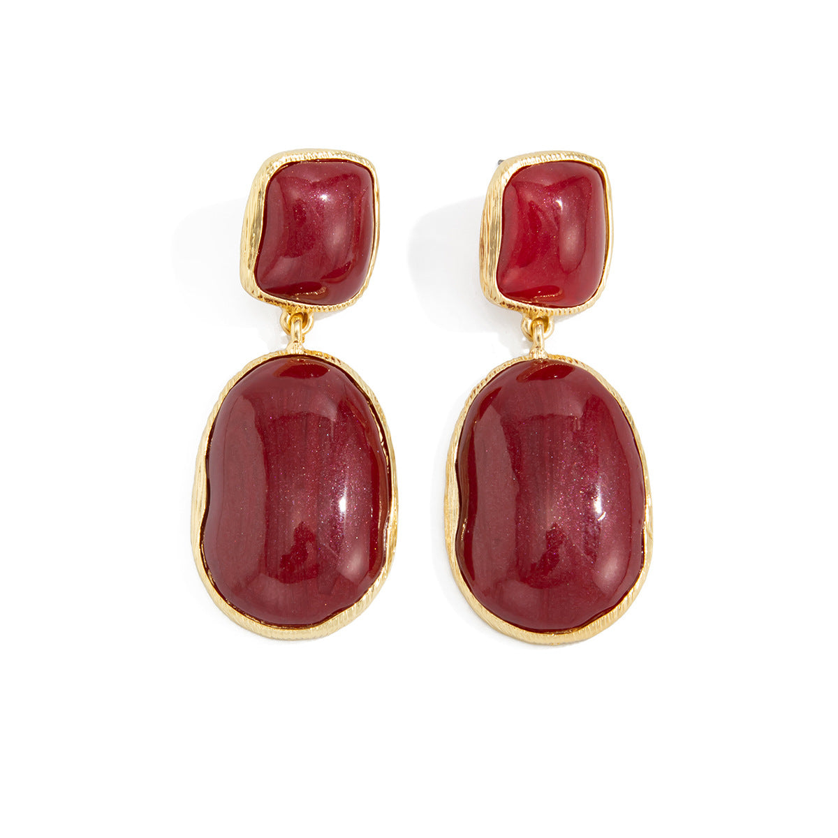 Planderful Vienna Verve Red Resin Gem Oval Stud Earrings For Women Geometric Retro Statement Jewelry